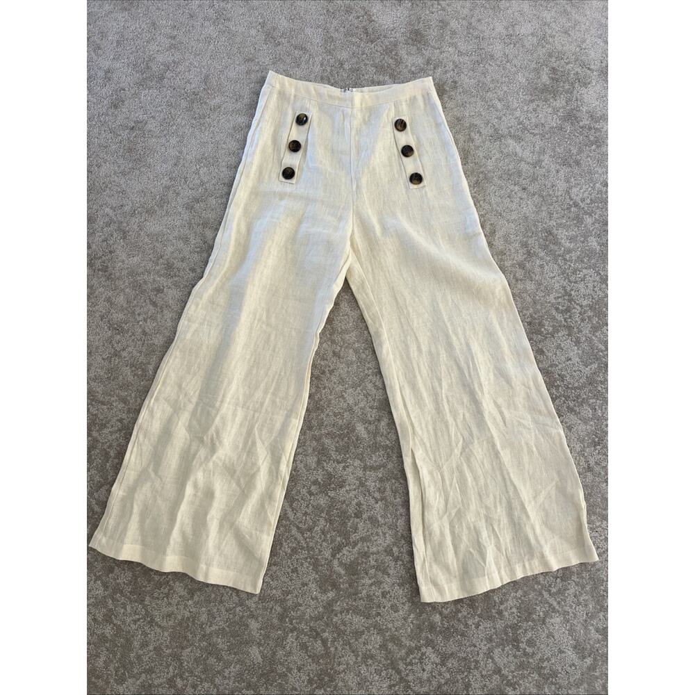 FAITHFULL THE BRAND Women's Adita Linen Pants Ivory Double Breasted Wide Leg 4